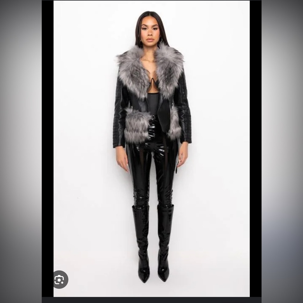 Azalea Wang waist lined faux fur jacket
